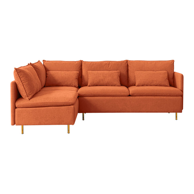 Latitude Run Modular L shaped Corner sofa Left Hand Facing Sectional Couch Orange Cotton Linen 90.9 Wayfair